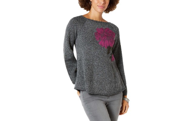 Style & Co Floral Jacquard Sweater (Dark Grey, M)