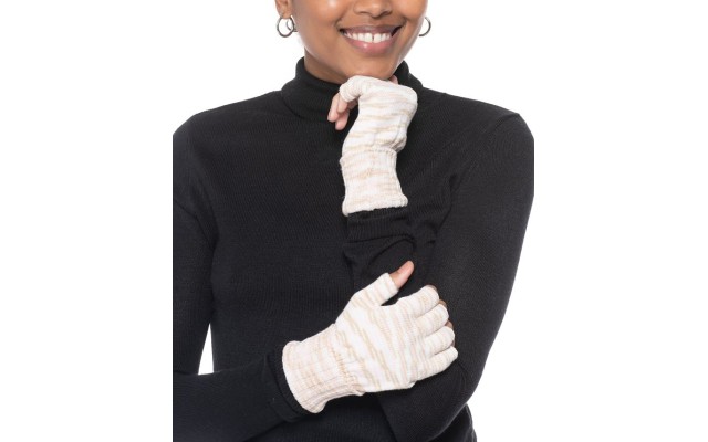 Style & Co Marled Fingerless Gloves, White and Beige,  7-1/2″L X 3-1/2″W