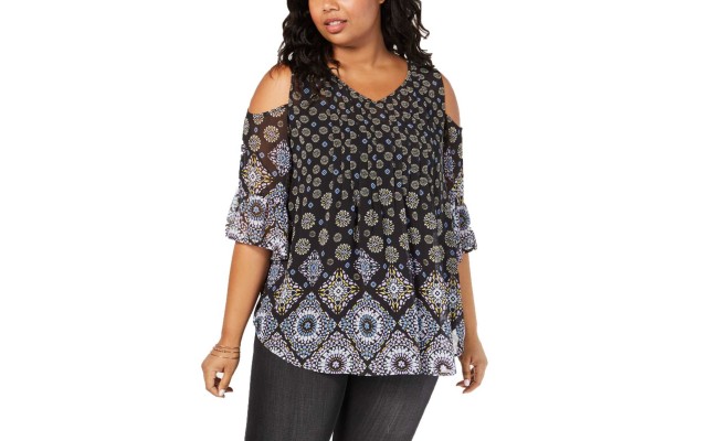 Style & Co Plus Size Floral-Print Tunic (Black, 3X)