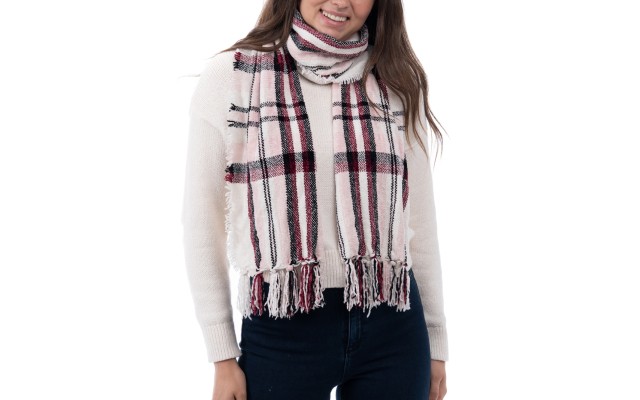 Style & Co Women’s Chenille Plaid Fringe-Trim Scarf, Ivory