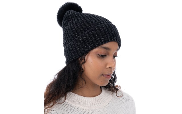 Style & Co Women’s Faux-Fur Pom Pom Shimmer Beanie, Black