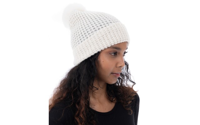 Style & Co Women’s Faux-Fur Pom Pom Shimmer Beanie, Ivory