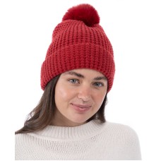 Style & Co Women’s Faux-Fur Pom Pom Waffle-Knit Beanie, Red