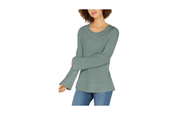 Style & Co. Women’s Flare-Sleeve Contrast-Border Sweaters, Green, XX-Large