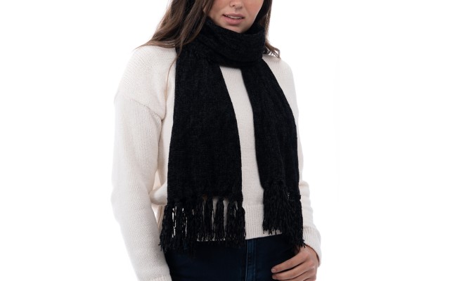 Style & Co Women’s Fringe-Trim Chenille Scarf, Black