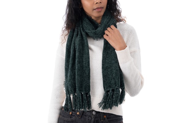 Style & Co Women’s Fringe-Trim Chenille Scarf, Dark Green
