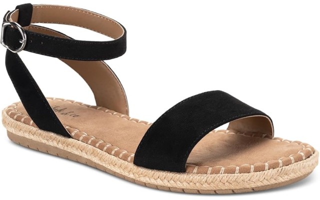 Style & Co. Womens Peggyy Faux Suede Flat Ankle Strap, Black, 9.Medium