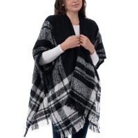 Style & Co Women’s Plaid Fringe-Trim Topper, Black/Ivory