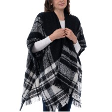 Style & Co Women’s Plaid Fringe-Trim Topper, Black/Ivory