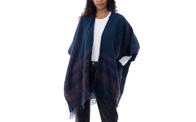Style & Co Women’s Plaid Fringe-Trim Topper, Navy Multi