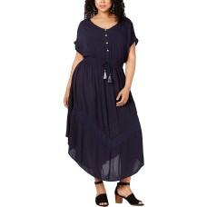 Style & Co. Womens Plus Eyelet Tie Waist Maxi Dress Navy Size 2X