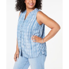 Style  Co. Womens Plus Printed Split Neck Tank Top