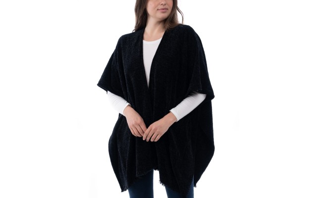 Style & Co Women’s Solid Chenille Topper Wrap Sweater, Black
