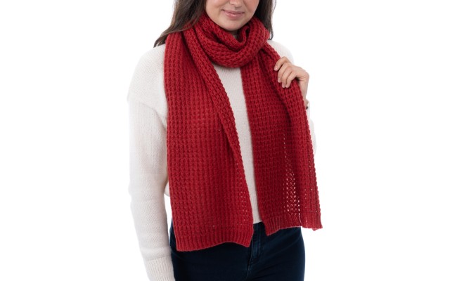 Style & Co Women’s Solid Waffle-Knit Scarf, Red