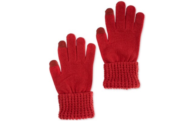 Style & Co Women’s Waffle-Knit Cuff Solid Gloves,Red