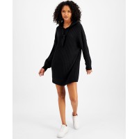 Sugar Moon Juniors’ Rib-Knit Hoodie Sweater Dress, Black/S