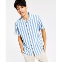 Sun + Stone Men’s Charlie Playa Stripe Short-Sleeve Button-Up Denim Camp Shirt, Light Blue, XXXL