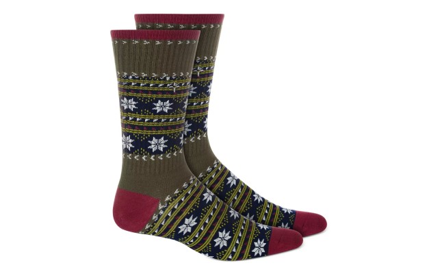  Men’s Holiday Snowflake Crew Socks, Green,Shoe size 7-12