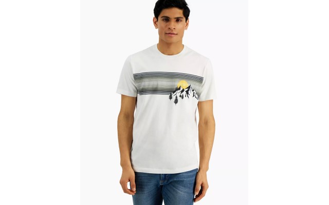  Men’s Mountain Mirage Print T-Shirt, White, L