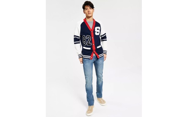  Men’s Varsity Patch Cardigan, Vintage White, Small