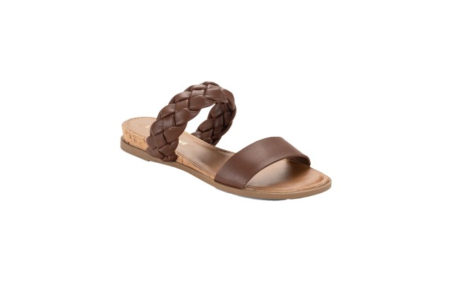  Womens Braided Open Toe Slide Sandals, Brown, 5.5