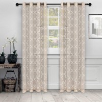 Superior Semi-Sheer Quatrefoil Printed Curtain Panels, Set of 2, 52″ x 96″, Sand