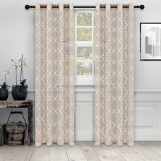 Superior Semi-Sheer Quatrefoil Printed Curtain Panels, Set of 2, 52″ x 96″, Sand