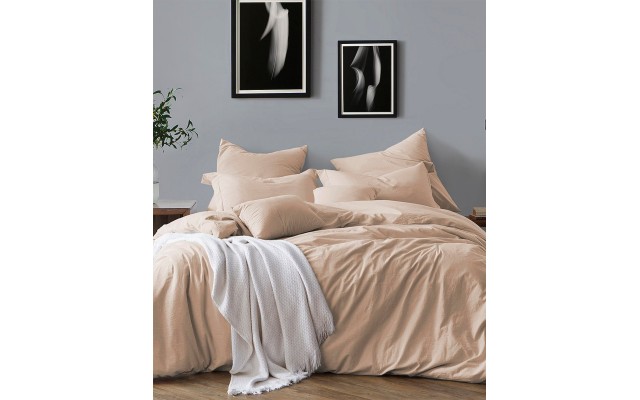  Prewashed Yarn-Dyed Cotton 3-Piece King Duvet Cover Set, Almond