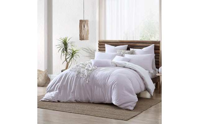  Ultra Soft Valatie Cotton Garment Washed Dyed Reversible 3 Piece Duvet Cover Set, Lavender/White, Full/Queen