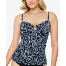 Swim Solutions Side-Ruched Over-The-Shoulder Tankini Top Women’s Swimsuit, Black, 8