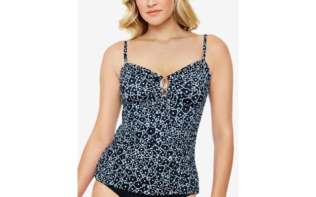  Side-Ruched Over-The-Shoulder Tankini Top Women’s Swimsuit, Black, 8