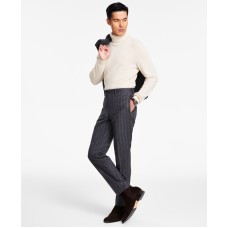 Tallia Men’s Slim-Fit Stretch Pinstripe Suit Pants, Grey/Brown, 32×30