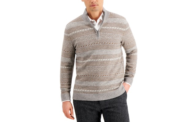  Men’s Intarsia Cashmere Sweater (Gray, XX-Large)