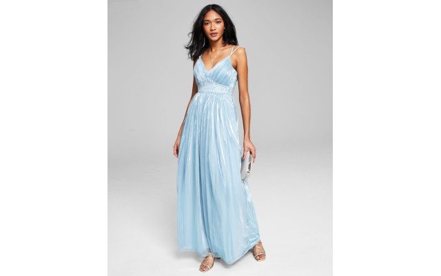  Womens Juniors’ Waist-Trim Gown, Light Blue/7
