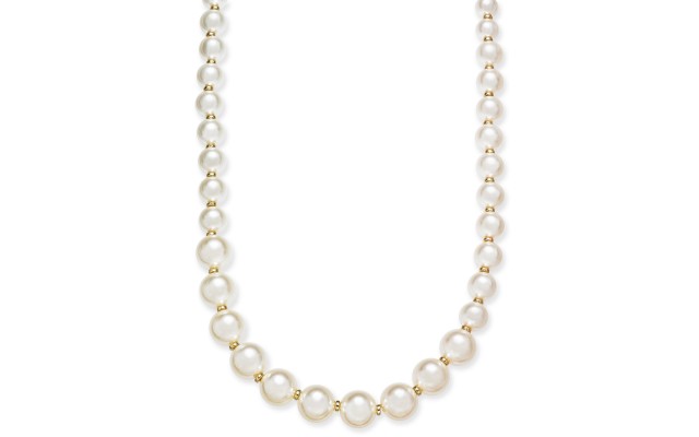  Gold-Tone Imitation Pearl 60″ Strand Necklace (White)