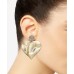  Gold-Tone Pave Hammered Heart Drop Earrings