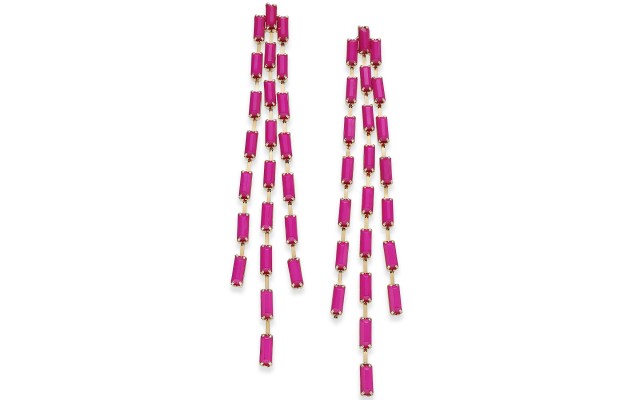  Gold-Tone Stone Triple-Row Linear Drop Earrings, Pink
