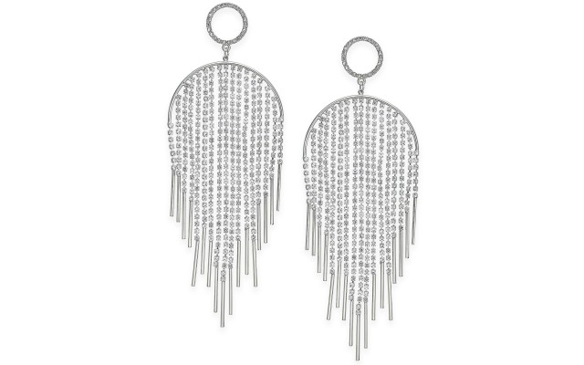  Silver-Tone Pave Crystal Tassel Mobile Drop Earrings