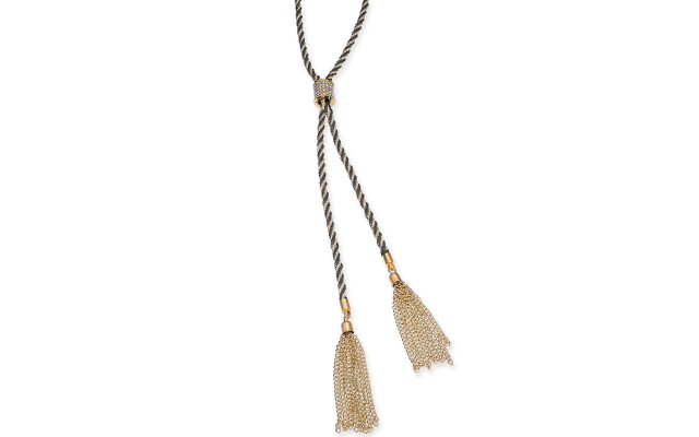  Two-Tone Pave Knotted Rope Lariat Necklace, (30-1/2+3)