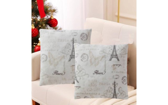  Printed Plush 18″  2-Pack  Decorative Pillow, Paris Amour