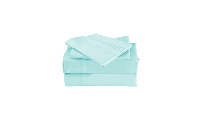  Wrinkle Free Sheet Sets with Deep Pockets & Stain Resistant, 4 pc, 1800 Thread Count Based, Aqua, California King