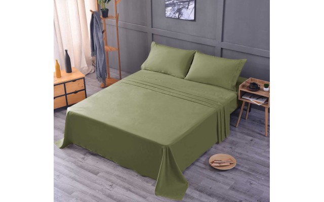  Wrinkle Free Sheet Sets with Deep Pockets & Stain Resistant, 4 pc, 1800 Thread Count Based, Sage/Green, California King