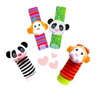 The Season Toys 4pcs Infant Baby Wrist Rattles and Foot Socks Developmental Toys, Monkey/Panda