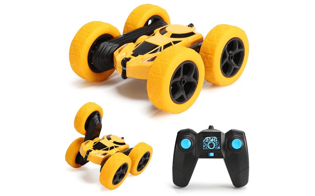 “Spider” Remote Control Double Sided RC Stunt Toy Car, 2.4 G 3-D Stunt Car with Four-Wheel Drive, Twisting Off-Road Deformation Vehicle Drift Car, Best Gift for Kids and Adults, Yellow