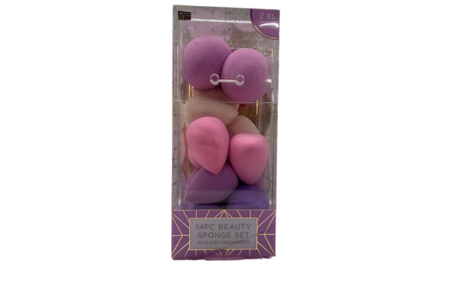  Beauty 14pc Beauty Sponge Set with Clear Organizer Pink