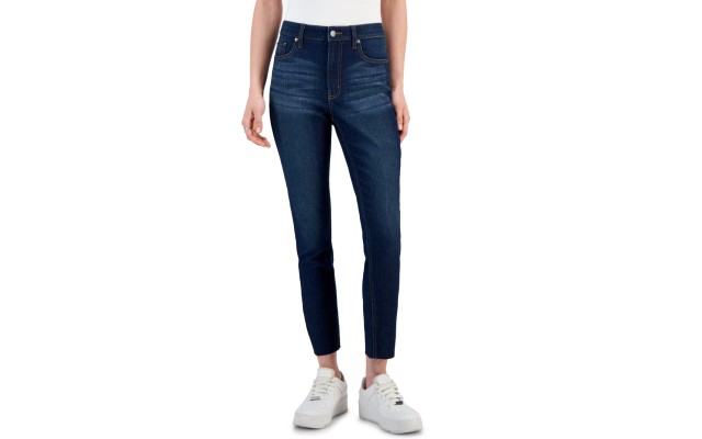  Women’s Cut-Hem Mid-Rise Skinny Denim Jeans, Navy, 1