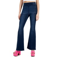 Tinseltown Women’s Pull-on Frayed-Hem Flare-Leg Denim Jeans, Navy, 13