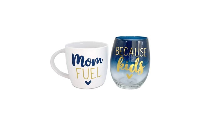  Mom Fuel/Because Kids Mug & Stemless Wine Glass 2 Pc