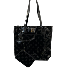 Tommy Hilfiger Large Glossy Black TH Logo Tote Set With Wallet
