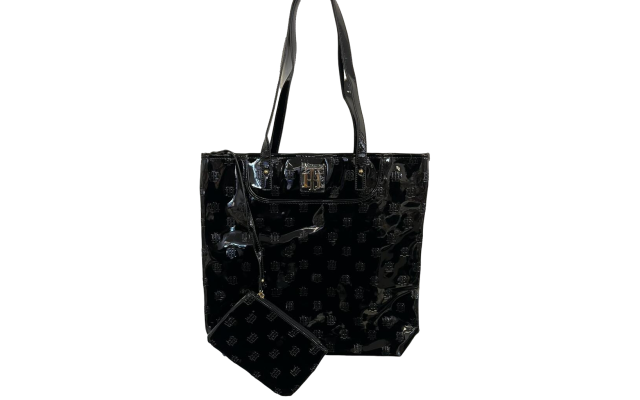  Large Glossy Black TH Logo Tote Set With Wallet